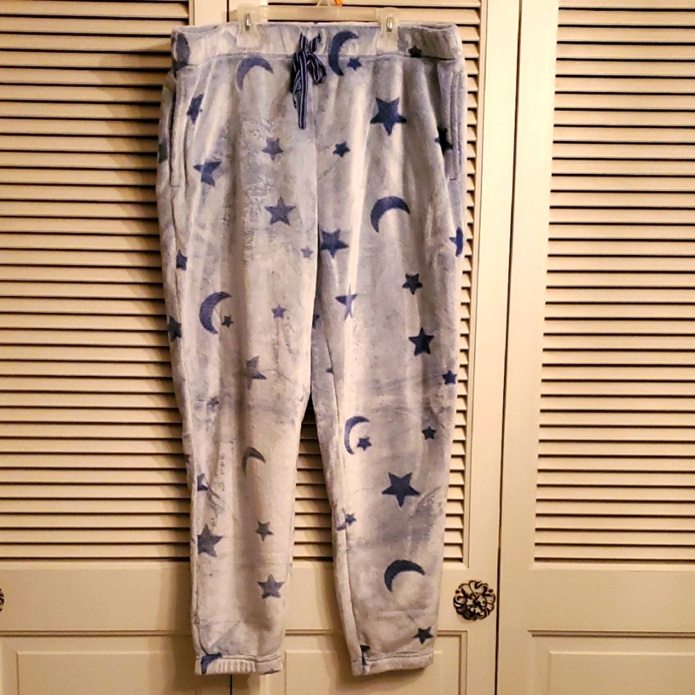 Womens Blue Star and Moon Fleece Pajama Pants